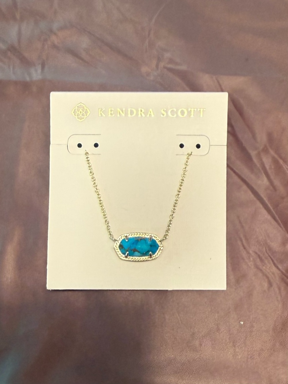 NWT Kendra Scott Elisa Gold Pendant Necklace Bronze Veined Turquoise Magnesite - Picture 5 of 7